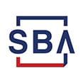 A blue and red logo for sba